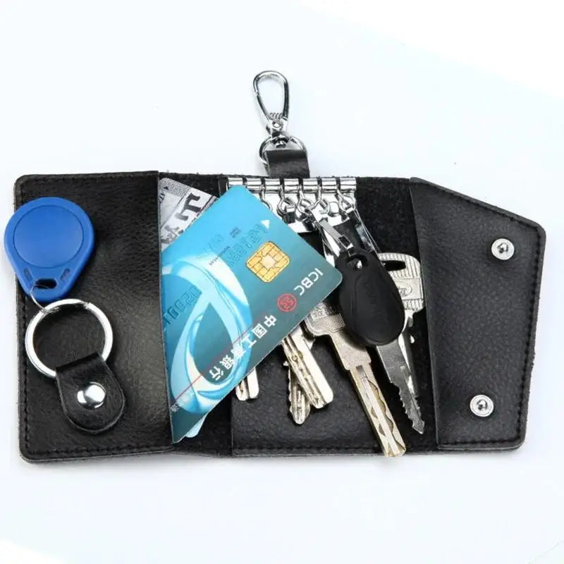 2025 New PU Leather Keychain Men Women Key Holder Organizer Pouch Cow Split Car Wallet Housekeeper Case Mini Card Bag