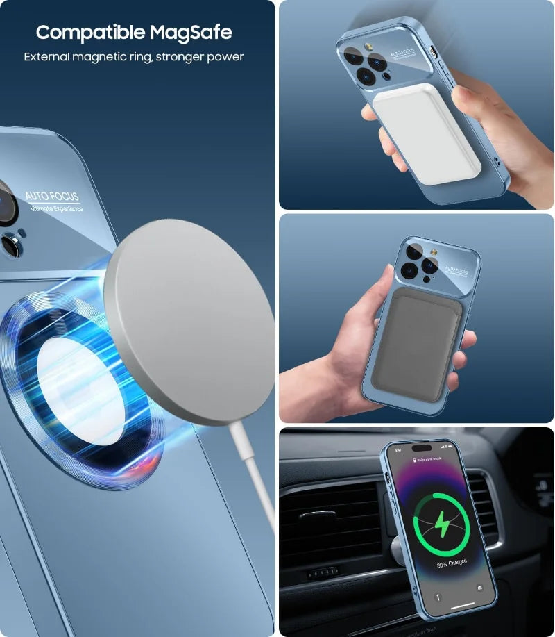 Fashion Titanium Alloy Case For iPhone 16 15 14 Plus 13 11 Pro Max 16 Plus High-end Glass Magnetic Phone Case Simple Phone Case