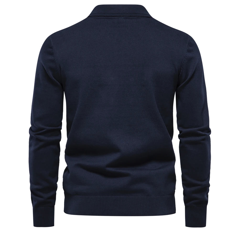 2023 New Autumn Cotton Polo Neck Sweaters for Men High Quality Pullover Knitted Sweater Men England Style Casual Social Pull Men