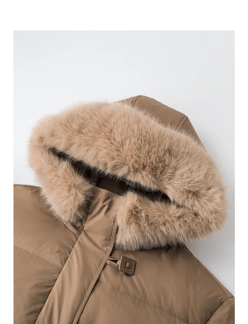 TOYOUTH Women Down Jacket 2024 Winter New 90% White Duck Down Fur Collar Hooded Warm Jacket Coat