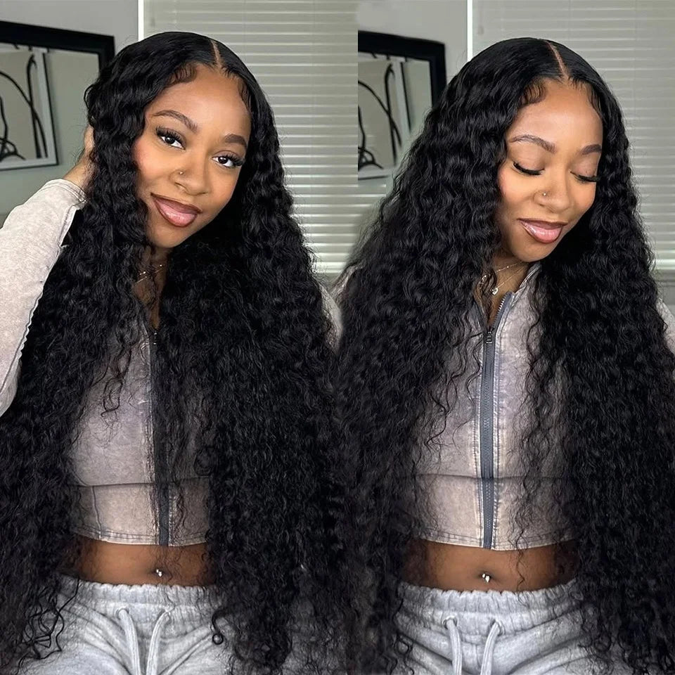 Deep Wave Frontal Wigs Human Hair For Women 200% Density Curly Human Hair Wigs 360 HD Full Lace Front Water Wave Wigs 30 34 Inch