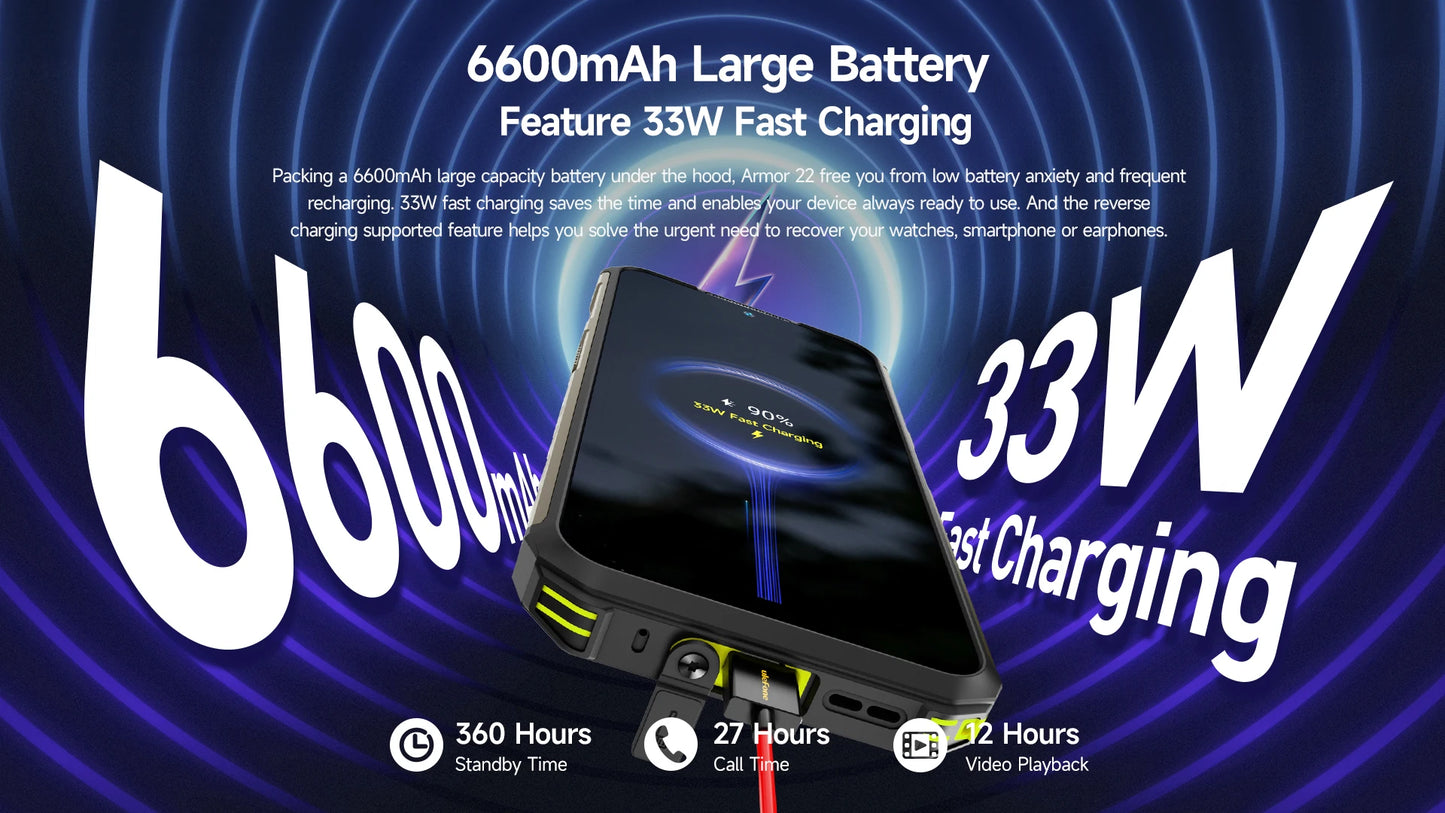 Ulefone Armor 22 Rugged Phone ,16GB (8GB+8GB) RAM ,128GB/256GB ROM , Android 13 Smartphone,NFC 64MP 4G Phone