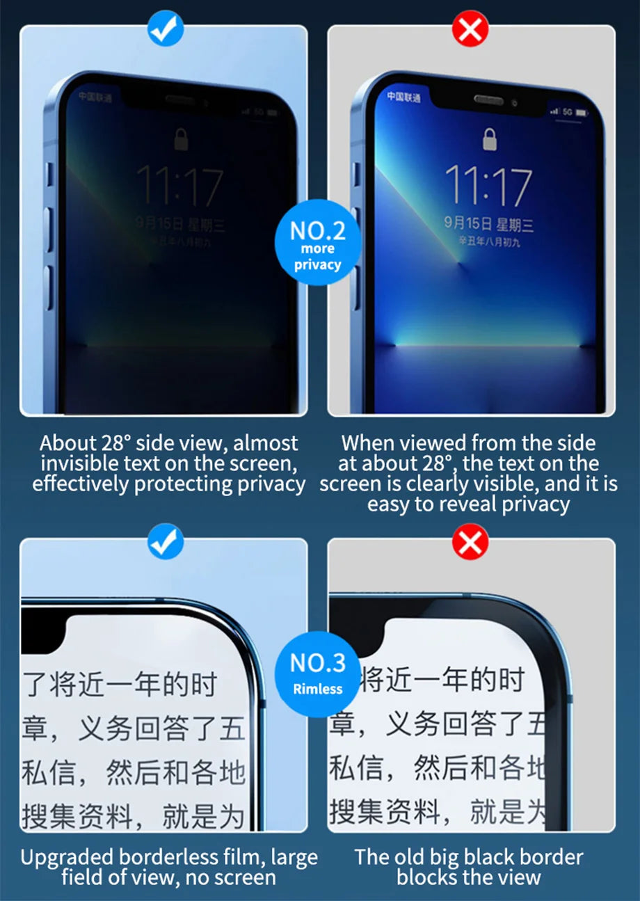 2PCS Anti-Spy Tempered Glass+1PC Phone Case Set Meal For iPhone 15 13 14 12 11 Pro Max 15 Plus Screen Protector Protective Film