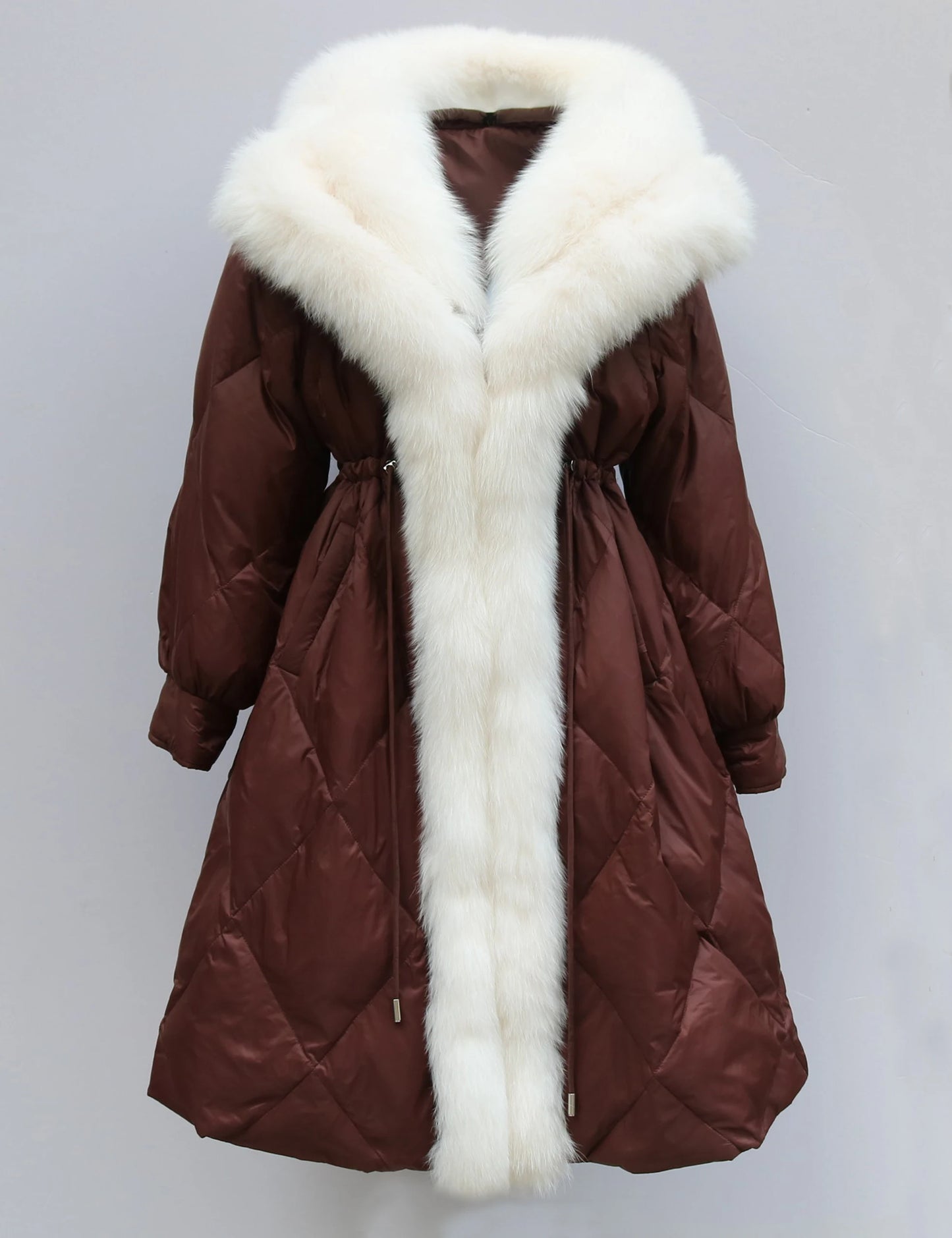 New Winter Coat Women Goose Down Jacket Long Thick Warm Oversized Real Fox Fur Collar Luxury Fashion Outerwear Streetwear