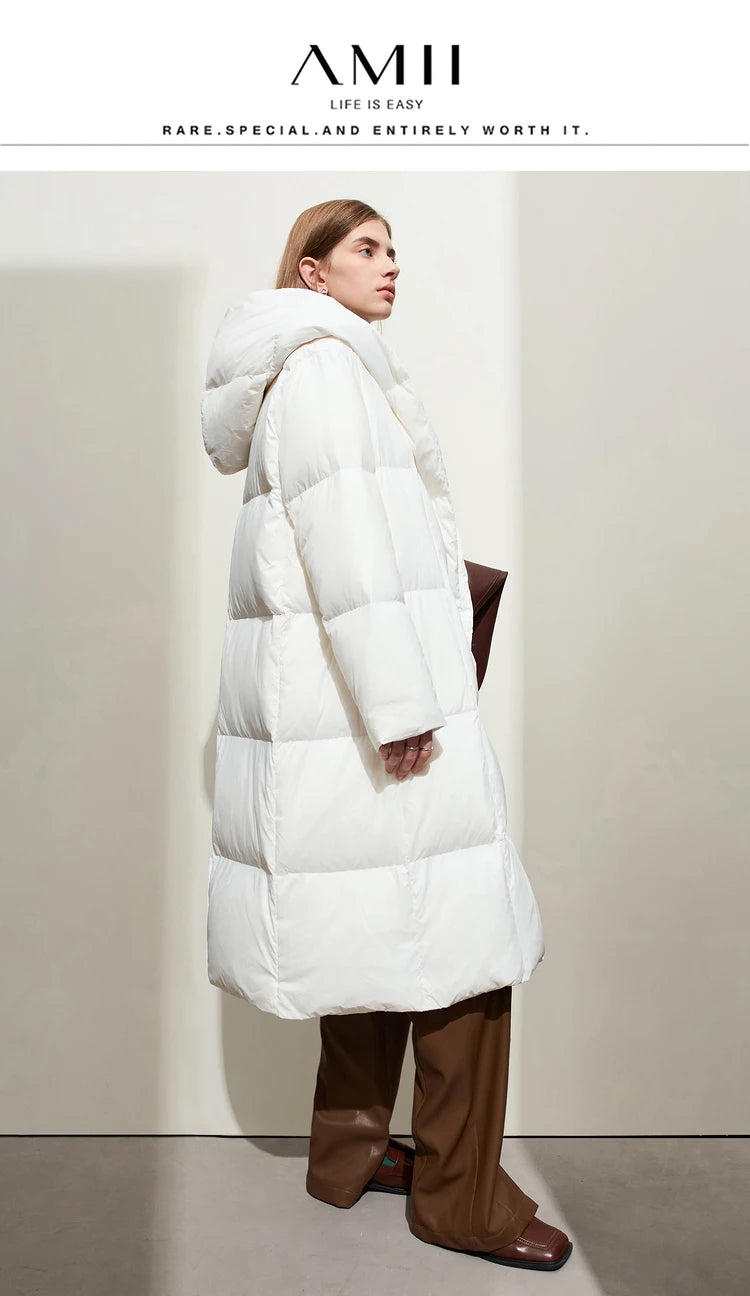 AMII Minimalist 2025 Down Jacket Coat Women Winter Warm Long Bread Puffer Coat Light Thick Quality Fashion Outerwear 12324060