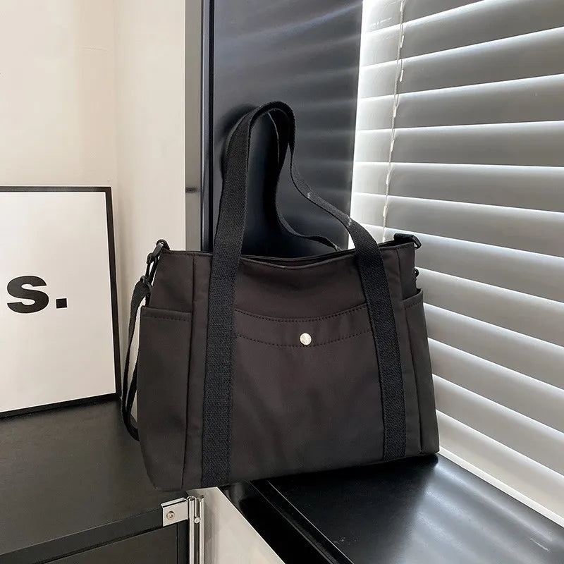 Large Capacity Nylon Crossbody Bag Casual Solid Color Messenger Shoulder Bag with Removable Strap Women's Fashion Tote Bag