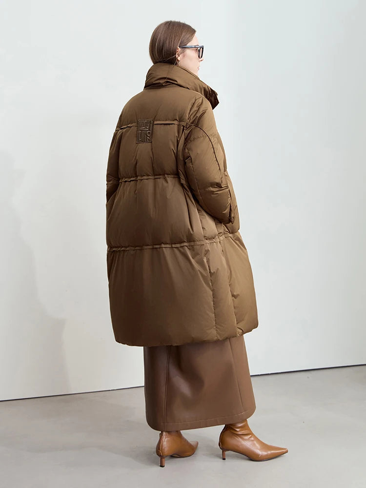 Amii 2024 Winter New Women's Velcro Loose Coat Top Warm Stand-up Collar Letter Embroidered Seal Zipper Down Jacket 12444103