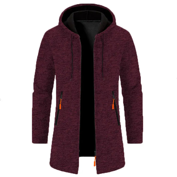 Spring Autumn Men's Hooded Long Jackets Solid Kintting Cardigan Outwear Casual Male Coats Zipper Warm Streetwear Hoodies Jacket
