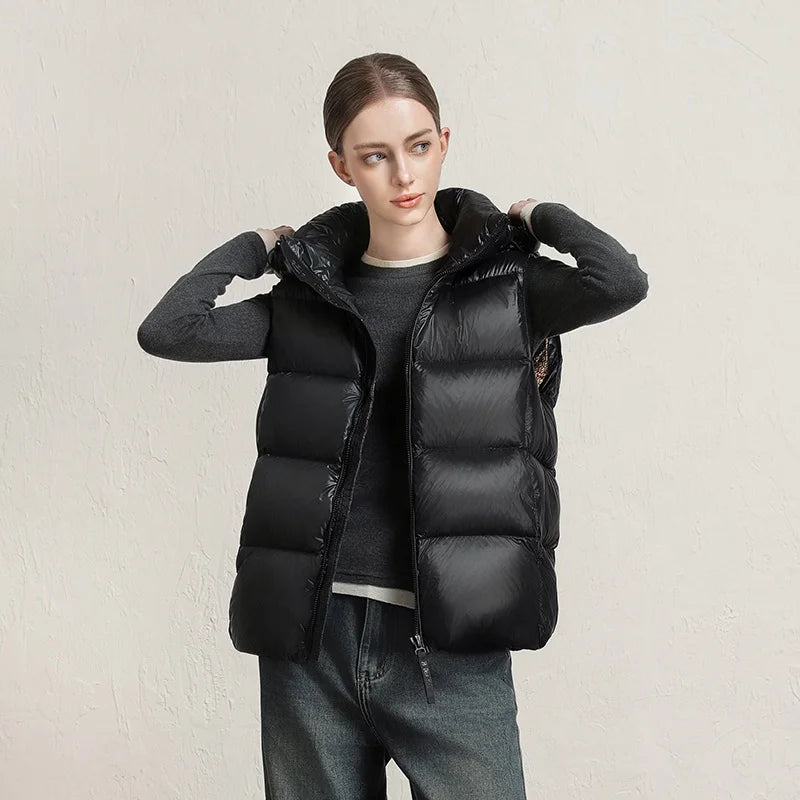 CLARKE QUEEN 2025 Duck Down Vest Jacket for Women Light Weight Padding Winter Outerwear Puffer Casual Warm Thickened Short Coat