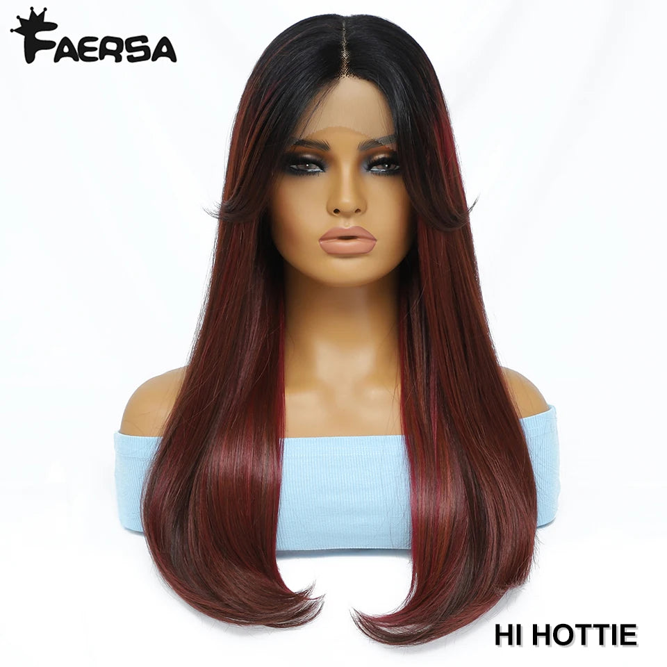 Synthetic Lace Front Wigs Long Straight Blonde Red Wig For Black Women Natural Ombre Brown Cosplay Lace Wig Halloween