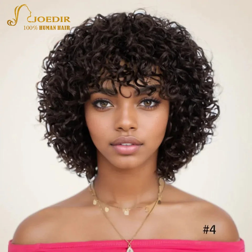 Joedir Black Short Afro Kinky Curly Bob 100% Human Hair Wig For Women Brazilian Remy Hair Full Machine Made Wear to go Daily Wig