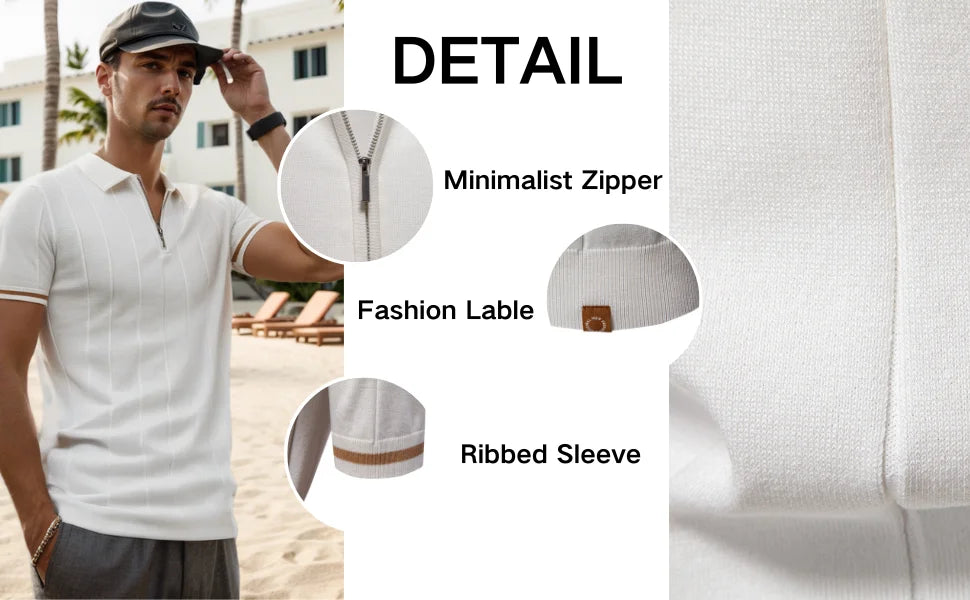 AIOPESON Men's Solid Color Sport Zipper Polo Shirt Athletic Social Polo Shirts for Men Office Slim Fit Polo