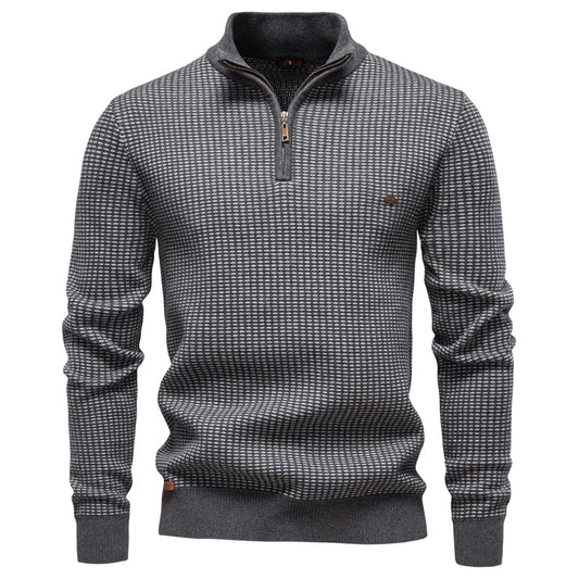 AIOPESON Classic Striped Knitwear Men Cotton Blend Sweater Mock Neck Warm Thickened Old Money Luxury Winter Sweaters for Men