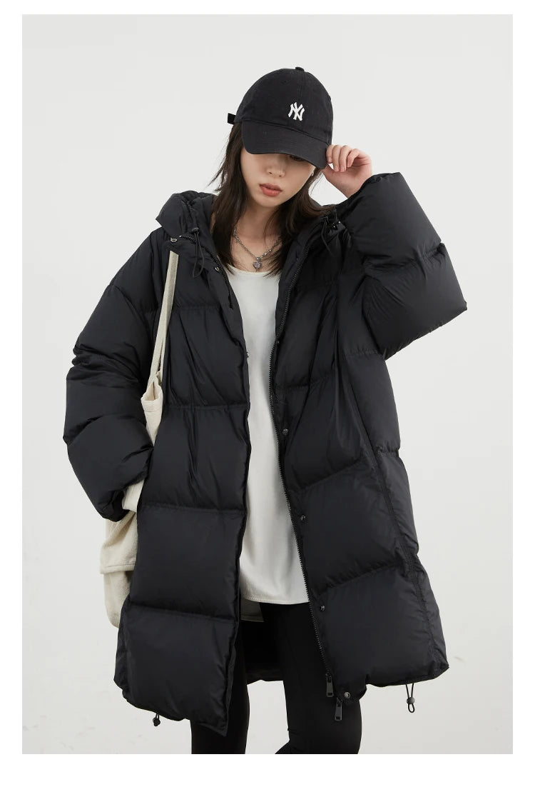 CHIC VEN Women Down Coats Loose New 90 White Duck Down Jacket Medium Long Hooded Female Down Jacket Autumn Winter 2024