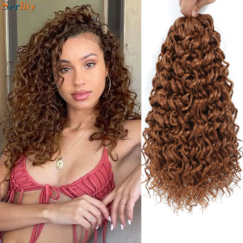 GoGo Curl Crochet Hair 14inch Curly Ocean Wave Synthetic Braiding Hair Jet Black Beach Curl Water Wave Deep Twist Crochet Braids