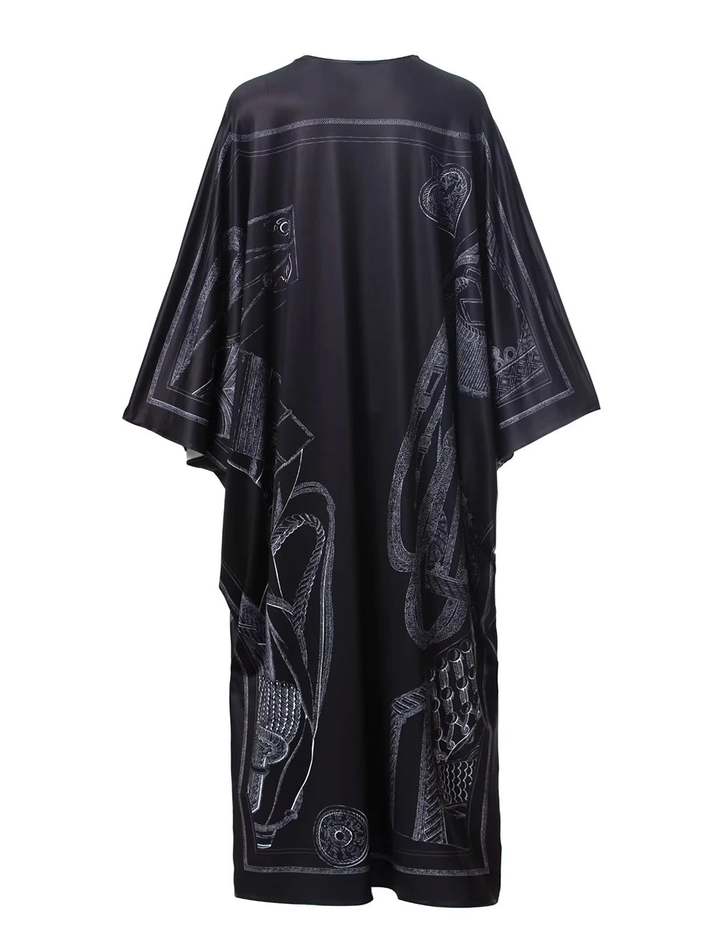 Women's Robes Sexy V Neck Batwing Sleeves Printed Loose Design Elegant Fashion Casul Long Dress Outerwear