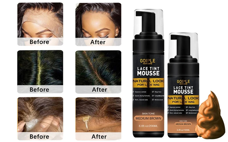 GOIPLE 200ML Lace Tint Mousse for Wig Grids Concealer Waterproof Melt Lace Dye Front Tint Spray Foam Quick Dry Wig Knots Healer