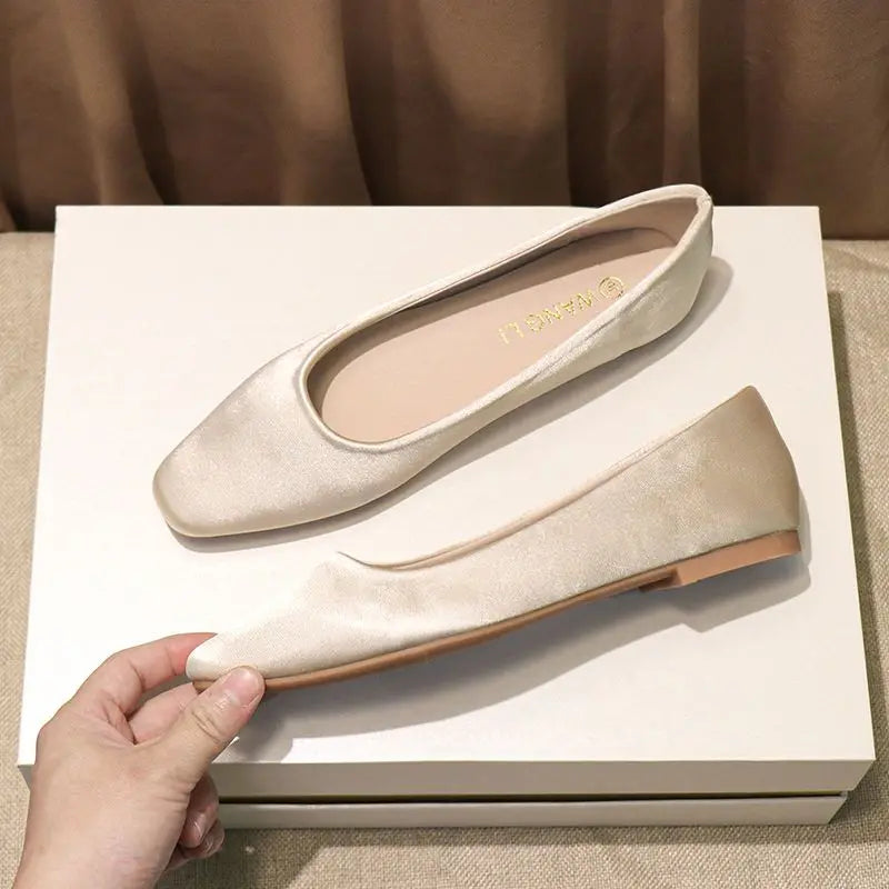 Shoes For Women Low Heel Elegant Office Slip-onSquare Toe Woman Flats 2024 Summer Chic Novelties Offer High Quality Fashion