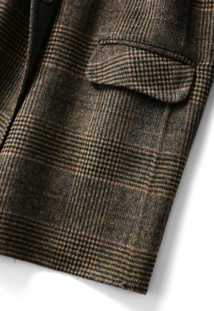 Handmade Sewn Double-sided Woolen Blazer Women Spring Autumn Plaid Wool Overcoat Office Lady Casual Suit Coat Thick Jacket