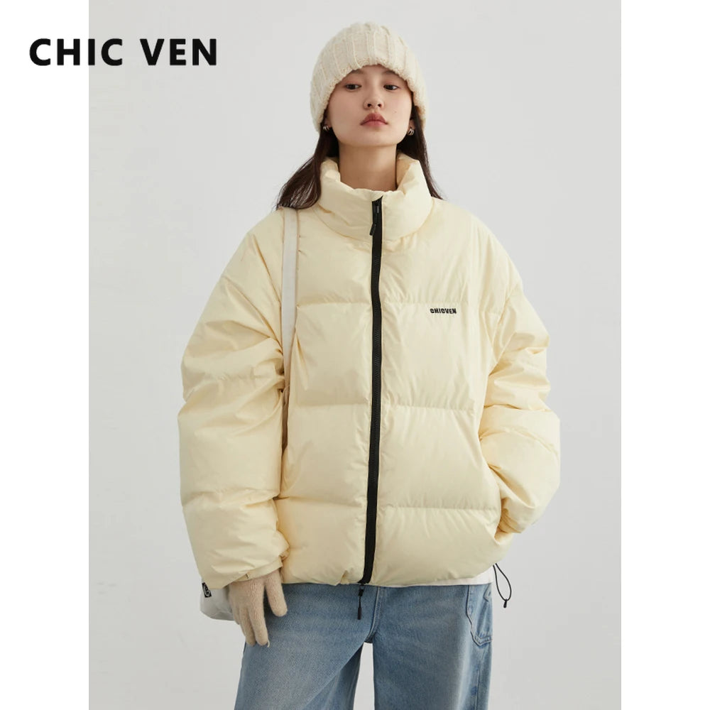 CHIC VEN Women Down Coats Solid 90 White Duck Down Stand Collar Female Down Jacket Warm Ladies Overcoat Autumn Winter 2024