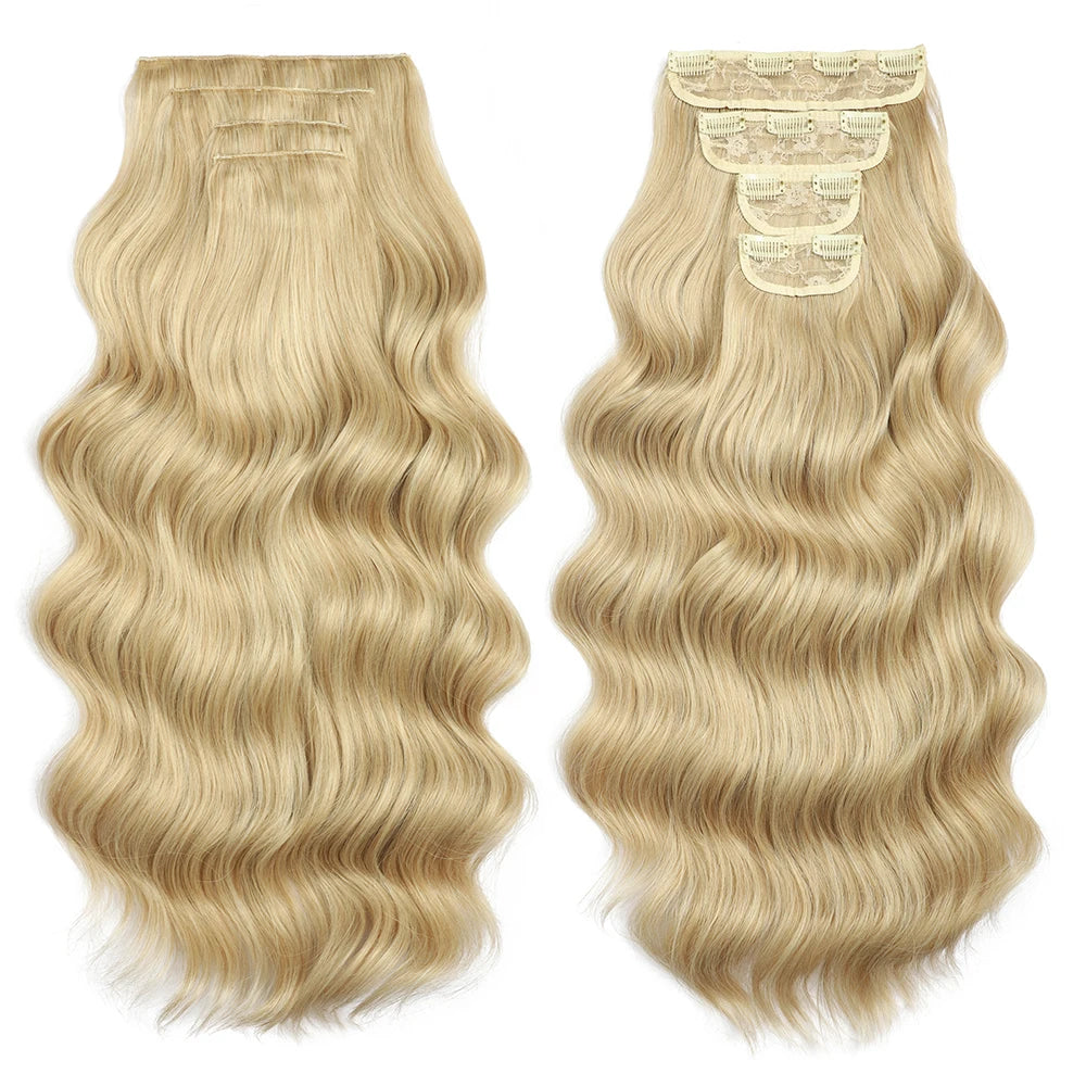 Clip In Hair Extensions 4PCS Full Head 22 Inch Long Curly Wavy Synthetic Hair Pieces Natural Wavy For Women Girls Hair