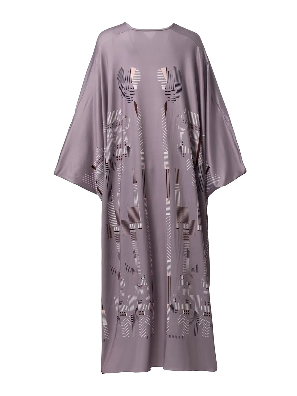 Women's Robes Sexy V Neck Batwing Sleeves Printed Loose Design Elegant Fashion Casul Long Dress Outerwear