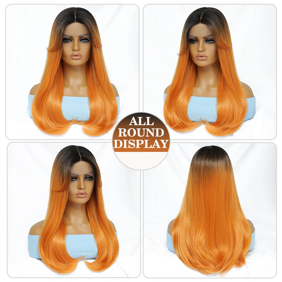 Synthetic Lace Front Wigs Long Straight Blonde Red Wig For Black Women Natural Ombre Brown Cosplay Lace Wig Halloween