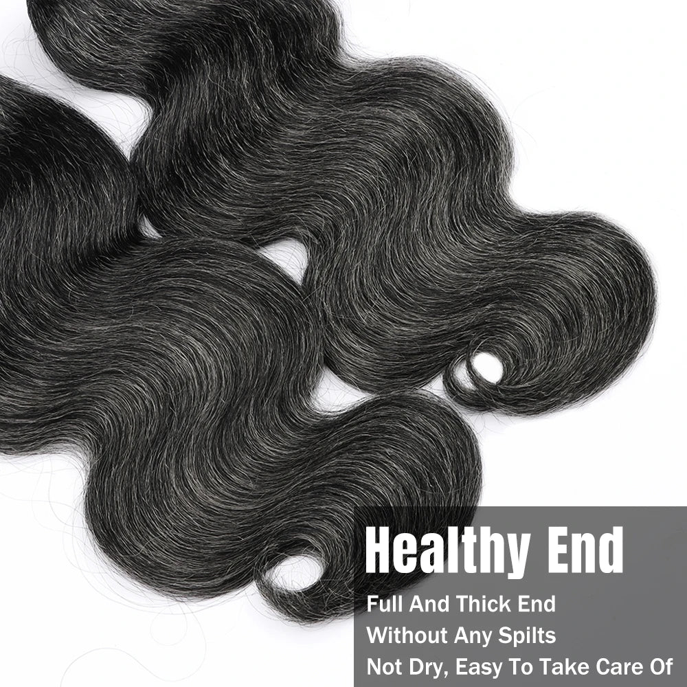 Salt and Pepper Human Hair Bundles Body Wave Natural Gray-White Human Hair Bundles 100g/Pc P1B/Grey Highlight Human Hair Bundles