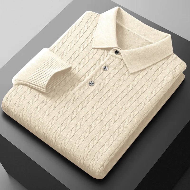 Men's Autumn Knitted Pullover Sweaters Woolen Button Cable Sweater Slim V-neck Long Sleeve Winter Outerwear Warm Heavyweight Top