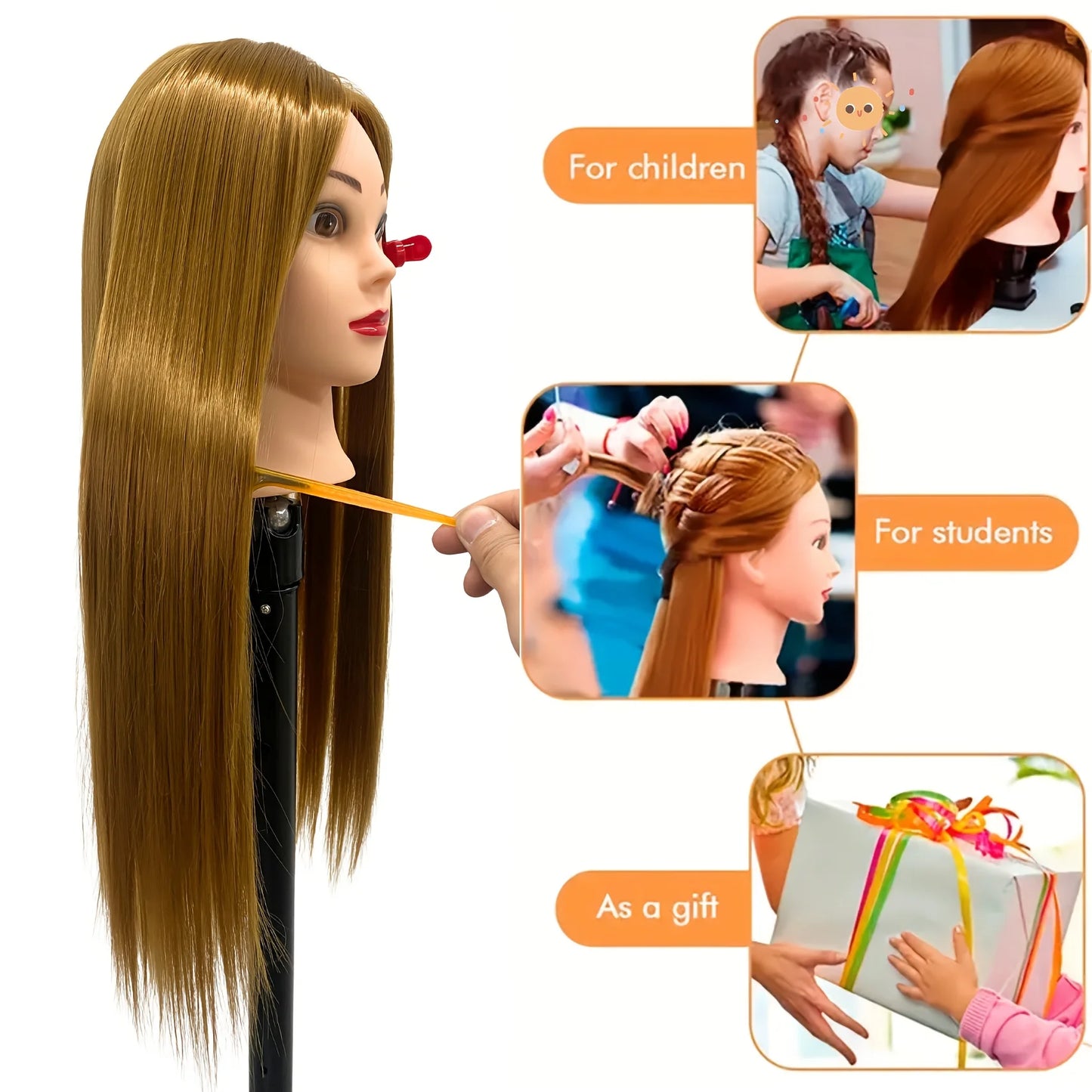 26Inch Long Hair Styling Cosmetology Mannequin Head  Hair Mannequin Head Practice Kit for Braiding Training and Practice