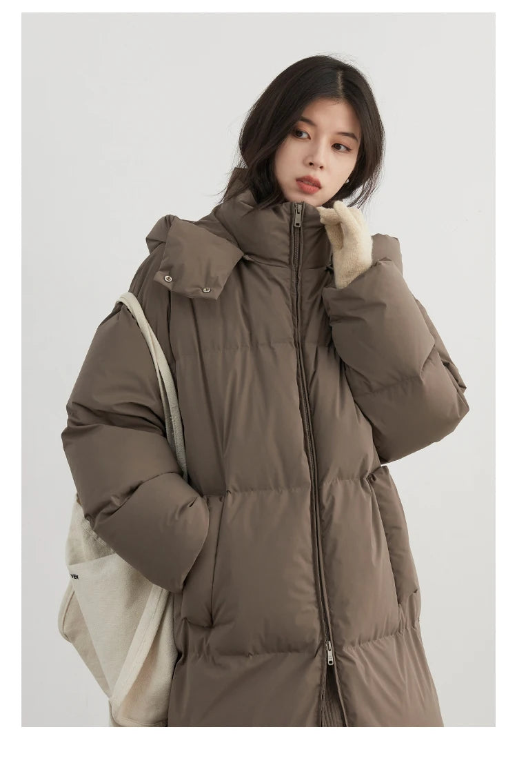 CHIC VEN Fashion Women Down Coats Hooded Thick Loose Solid Female 90 White Duck Down Jacket Ladies Topcoat Autumn Winter 2025