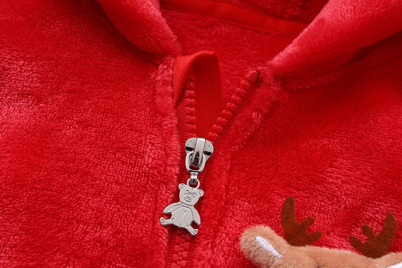 2025 Autumn Winter Newborn Baby Romper Christmas Flannel Hooded Baby Girl Overalls 0-1 Years Infant Boy Jumpsuit Outfits