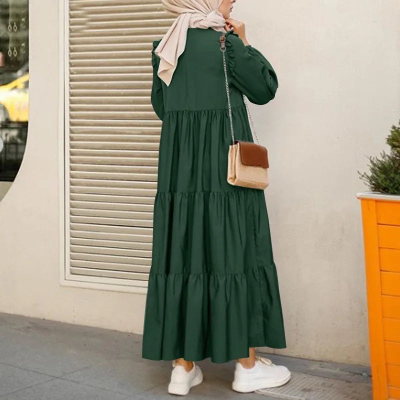 2025 Muslim Maxi Dresses for Women Fashion Vintage O-neck Sundress Dubai Abaya Islamic Kaftan Robe Vestidos Elegantes Para Mujer