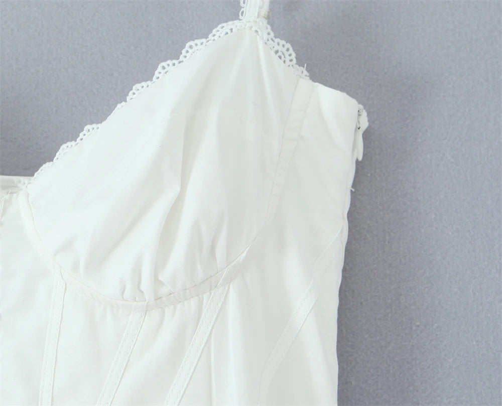 Women Dress 2025 New Fashion Summer Vintage White Lace-Panelled Cotton Dresses for Women Elegance Chic Ladies Midi Dress