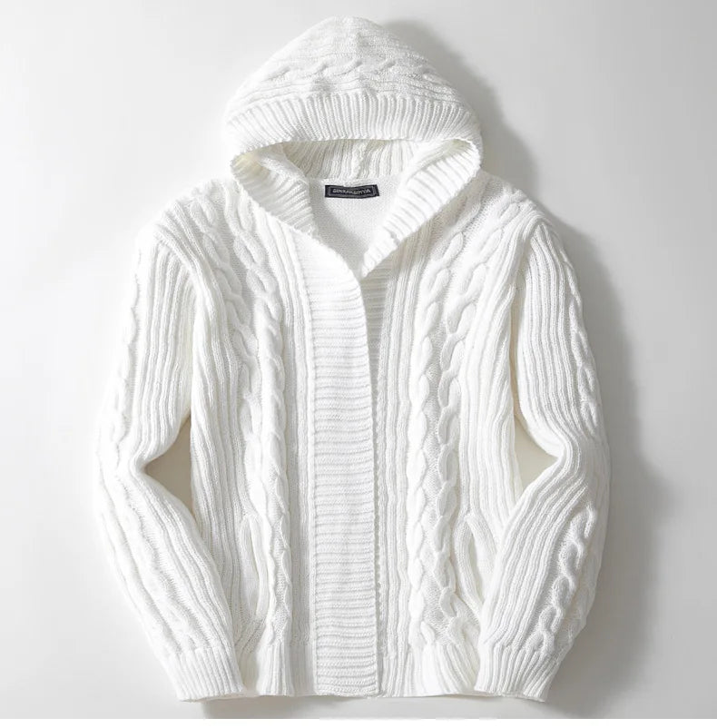 Men Cardigan Sweaters Hooded Coat Full Sleeve Solid Coats Casual Loose Outerwear Splice Open Stitch Autumn Winter 2024