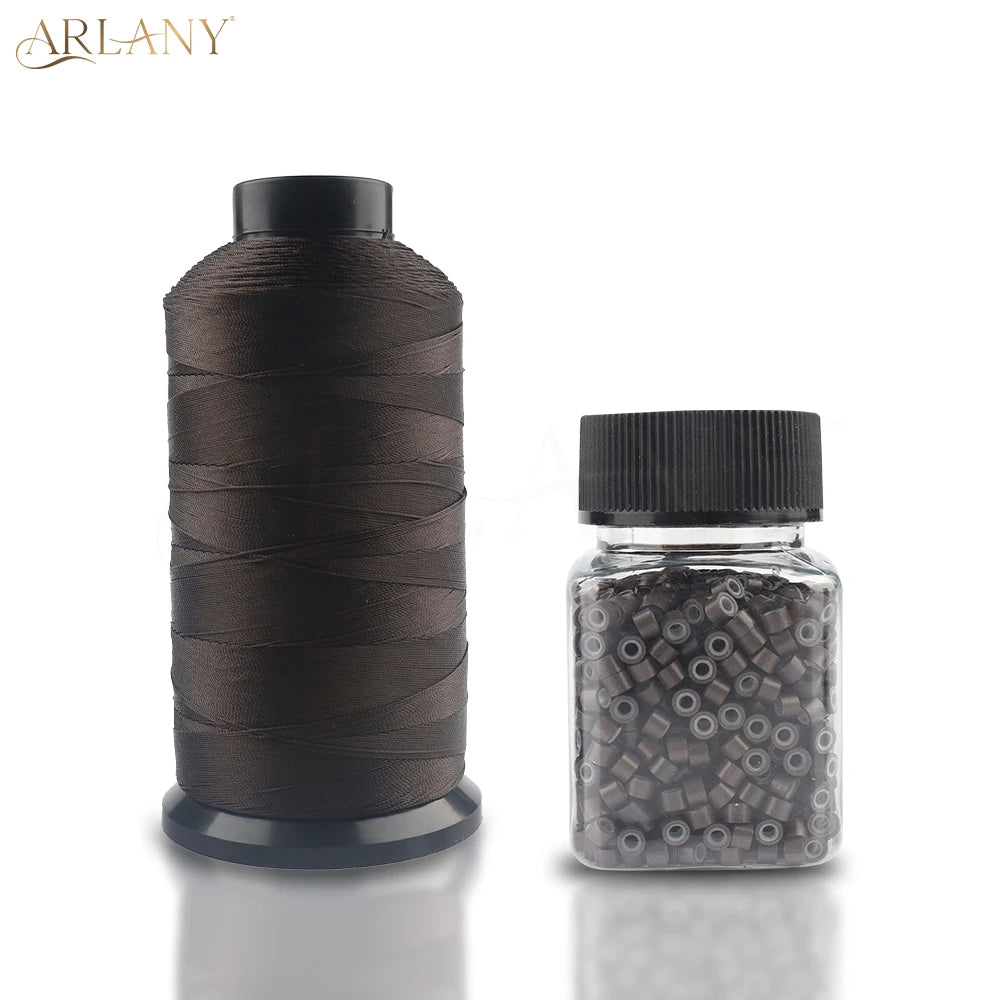 ARLANY 1000Pcs Micro Rings Links Beads Weft Extension Kit With Nylon Bonded Sewing Thread For Sew-In Weft Hair Extension