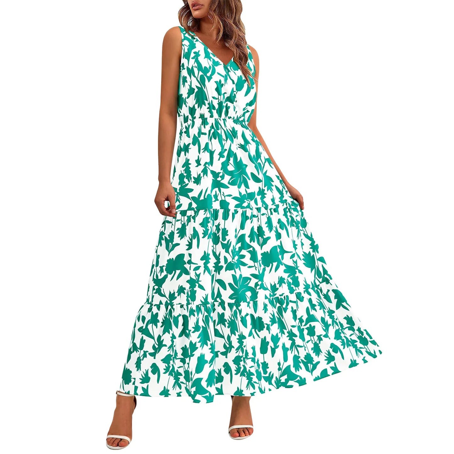 Maxi Dresses For Women Summer Tiered Ruffle Print Boho Beach Ladies Vestidos Evening Party Elegant Dress Vintage Long Dress