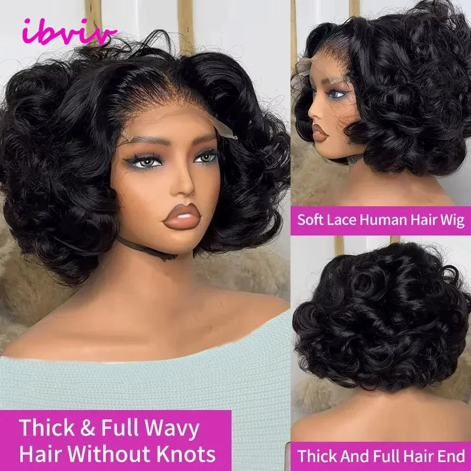 Super Double Drawn Glueless Wig 100% Human Hair Ready To Go 12inch Loose Deep 250% High Density 13x4 Transparent Lace Front Wigs