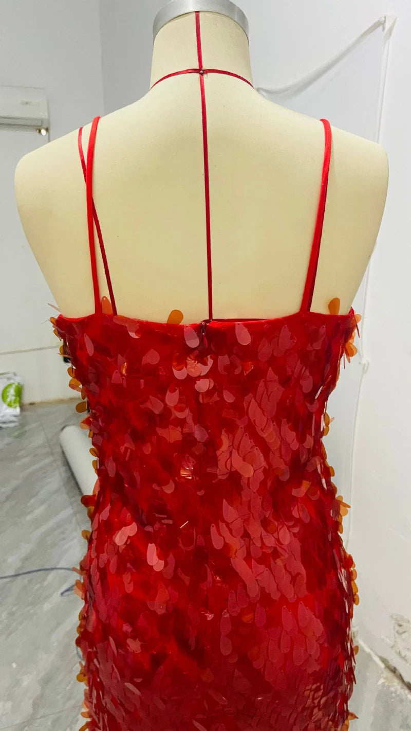 Sexy Women Maxi Dresses Elegant Sequins Sleeveless Female Long Dress Fashion  Solid Deep V Neck Ladies Party Robe Dress