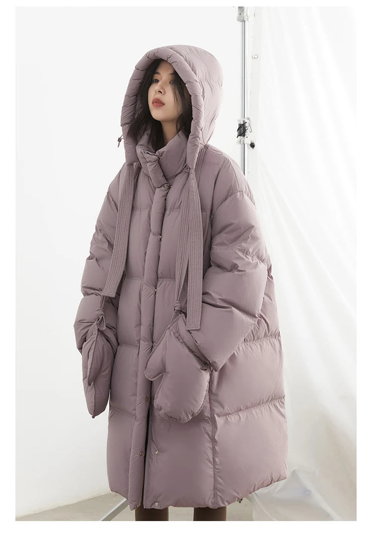 CHIC VEN New Women Down Coats Solid Loose Casual Hooded Down Jacket Female Soft 90 White Duck Down Coat Thick Autumn Winter 2024