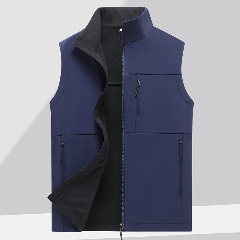 Soft shell thick vest men's autumn and winter work clothes plush jacket waterproof sleeveless windproof running sports vest