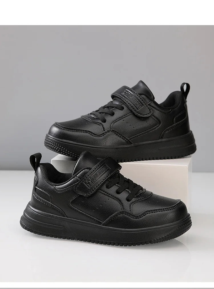 Kids' Classic Black Skate Shoes Boy Lightweight Breathable Casual Sneakers with Cushioned Insole Non-Slip Design for School