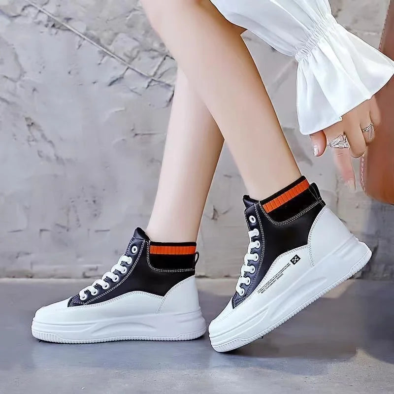 2025 Winter High Top Womens Sneakers Spring Lace-up Student Flat Casual Sports Shoes for Women Canvas Leather Platform Shoes