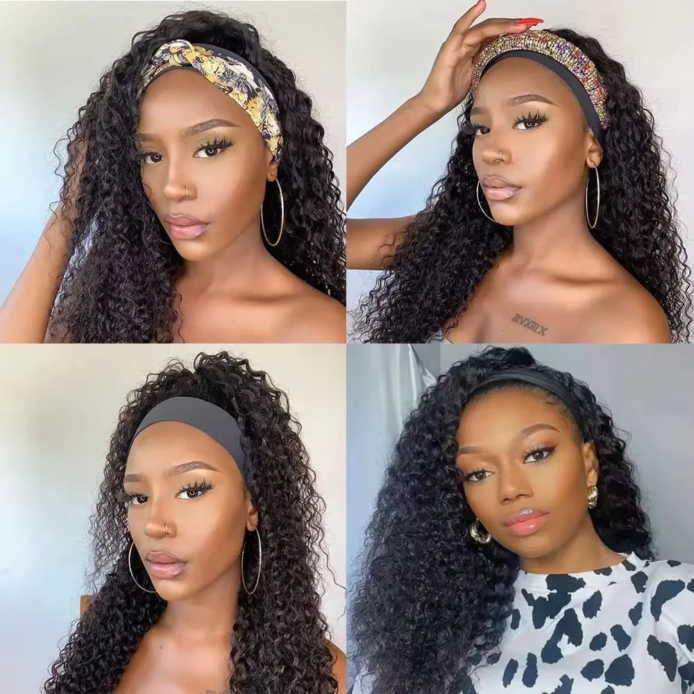 Headband Wig Water Wave Human Hair Wigs With Pre-attached Headband Glueless 180% Density Malasysian Human Hair Wig 18-32inch