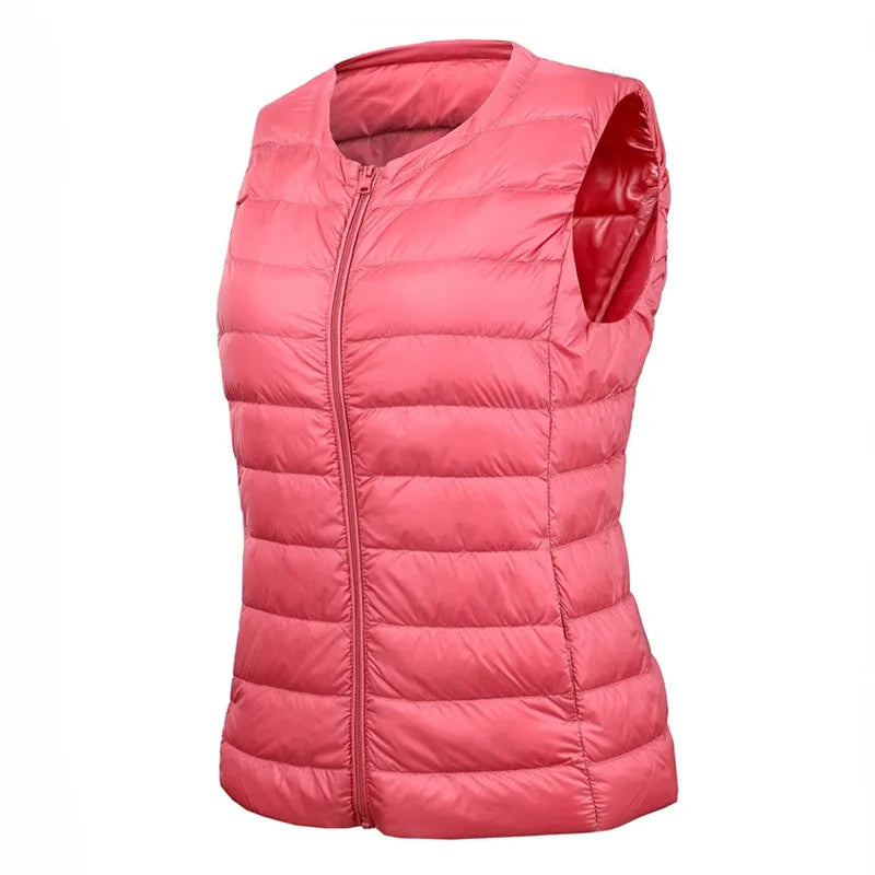 Autumn Winter Women Ultra Light Thin Duck Down Vest Sleeveless O-Neck Zipper Waistcoat Windproof Puffer Female Quilted Jackets