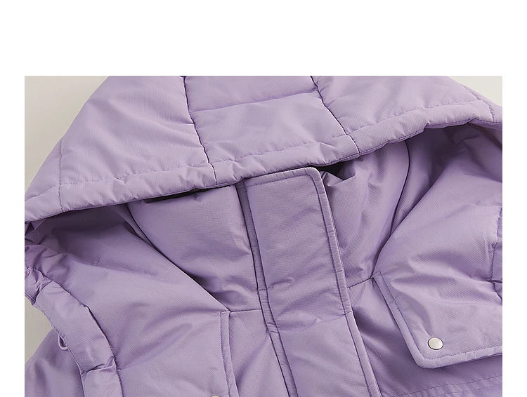 Metersbonwe Women's  Oversized Long Hooded Down Jacket Adjustable Pig Nose Buckle Waist Belt Utility Duck Down Parka Warm Winter