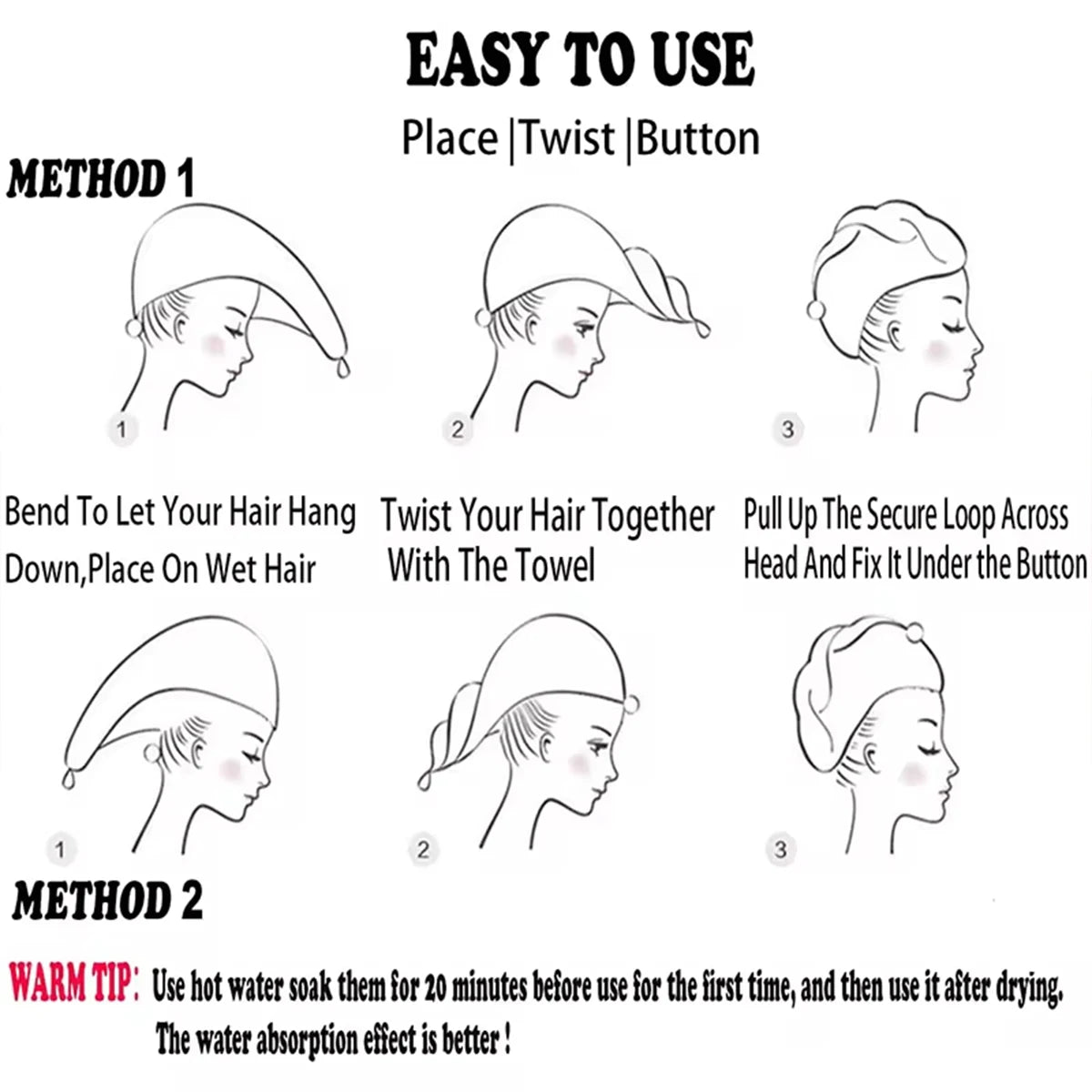 Women's dry hair towels are household items used for wiping hair, including thick and highly absorbent headscarves, quick drying