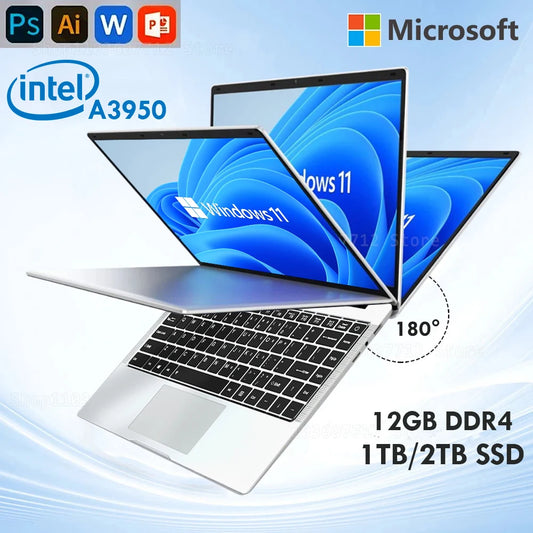 2025 Laptop Computer Windows 11 Pro Intel Atom A3950 Quad-Core 2025 Notebook PC 12GB RAM 1TB 2TB SSD 1920*1080 Office Computer
