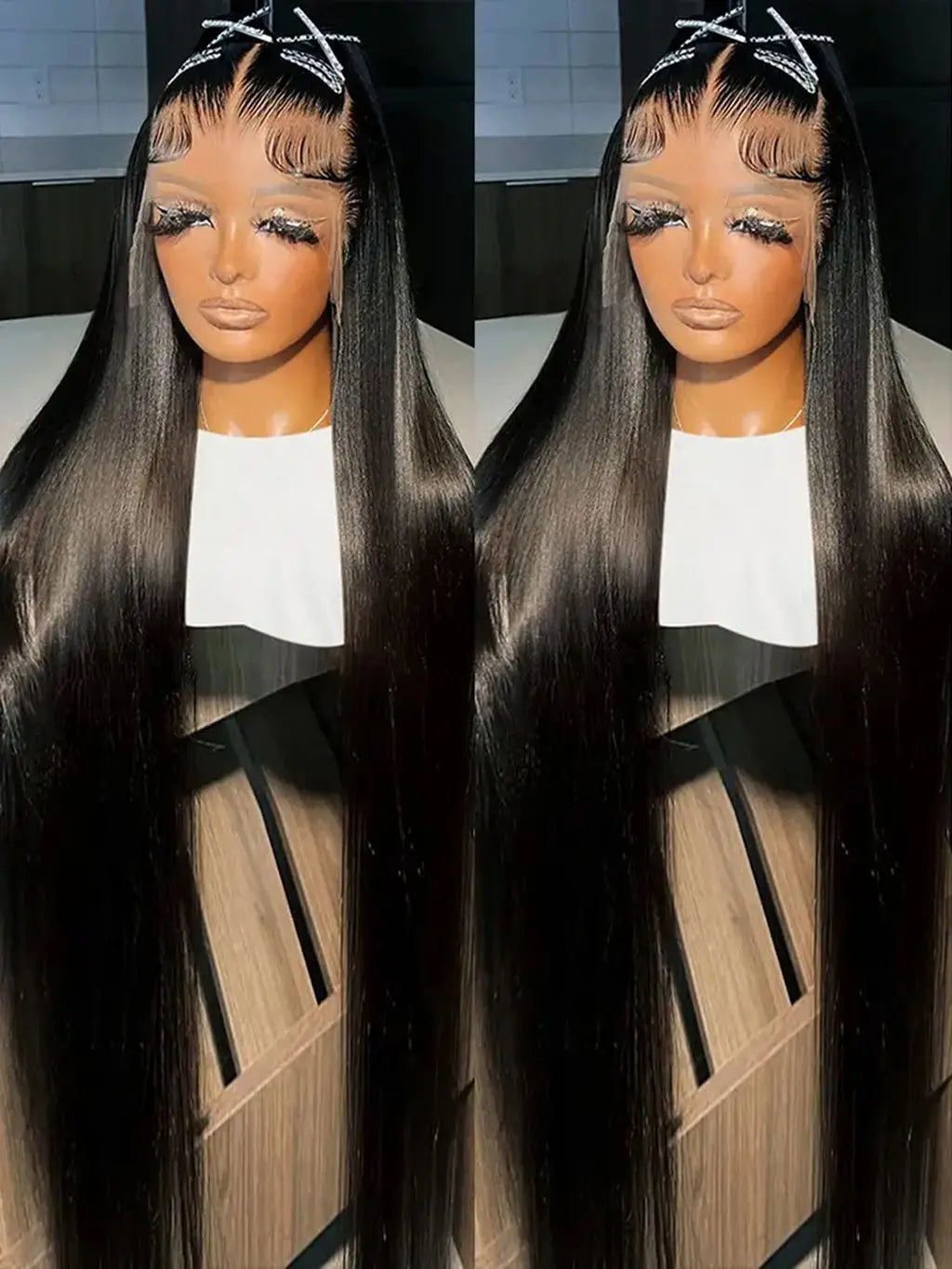 Long Soft Hair Straight Black Color Synthetic 13X6 HD Lace Frontal Wig For Black Women Prepucked With Baby Hair Glueless Wig
