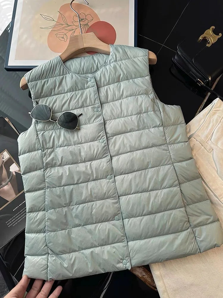 Women's Sleeveless Lightweight Down Jacket Vest 2025 Autumn and Winter Wear Women's Commuter Warm Waistcoat Vest Jacket